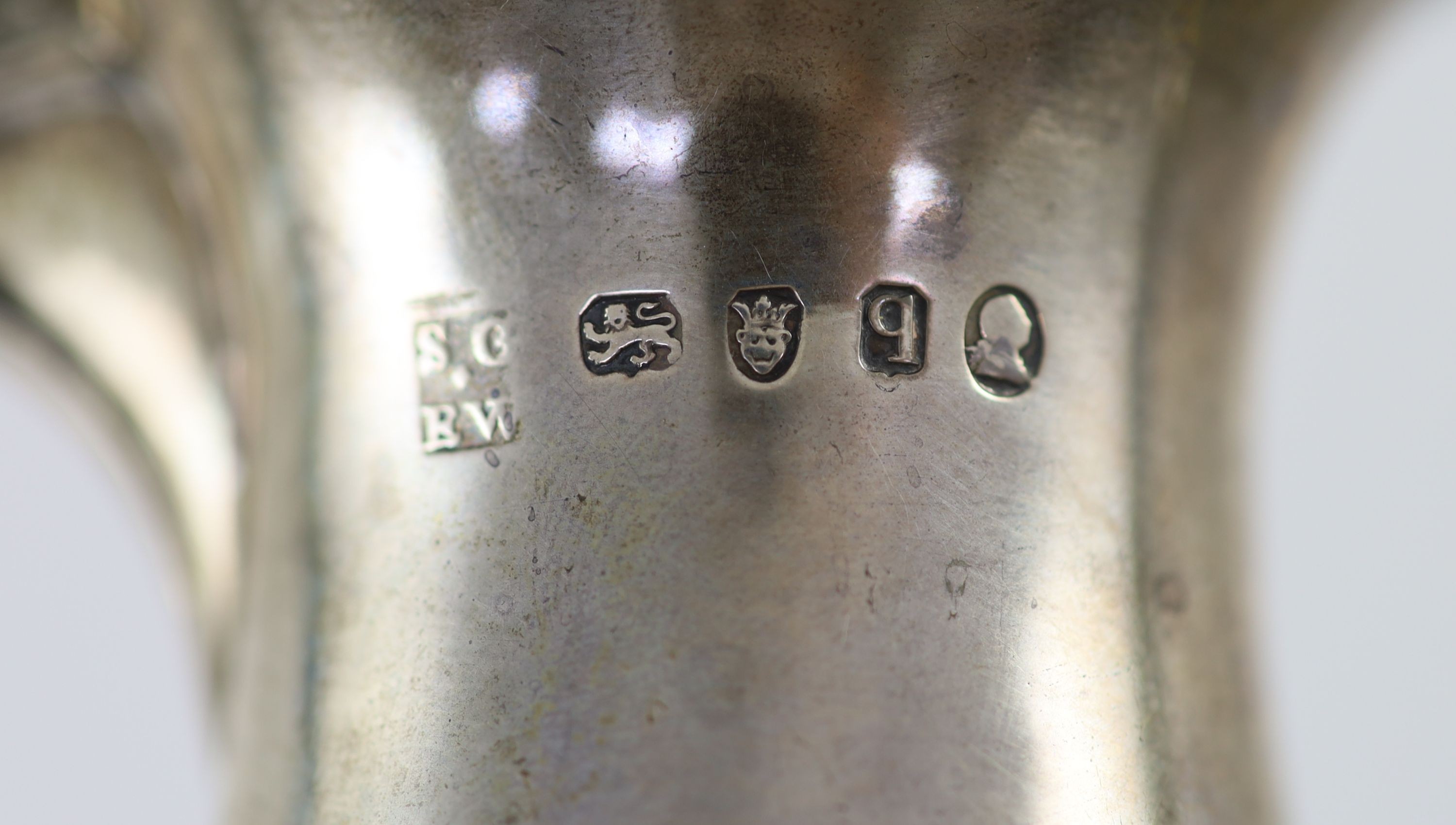 A George III silver urn shaped coffee pot by Godbehere & Wigan